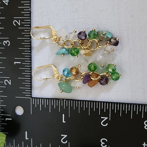 Gold with Natural and Crystal Stones Necklace Bracelet and Earrings Set - Picture 10 of 10